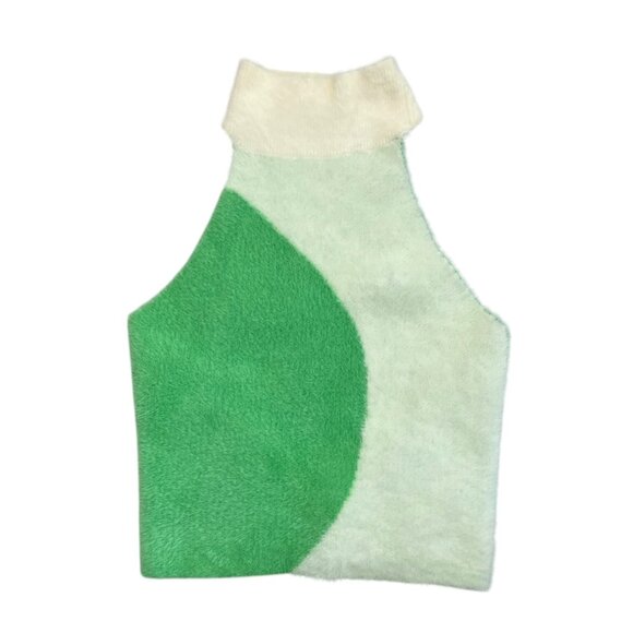 SER.O.YA Wilma Fuzzy Knit Halter Top Green Cream‎ M Maximalist Dopamine Rave - Picture 1 of 6